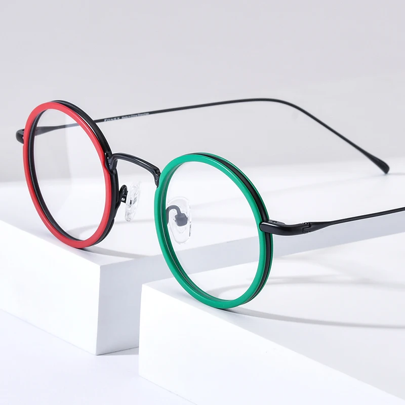 FONEX Acetate Titanium Glasses Frame Women 2025 New Fashion Brand Design Retro Small Round Eyeglasses Men Vintage Eyewear 85844