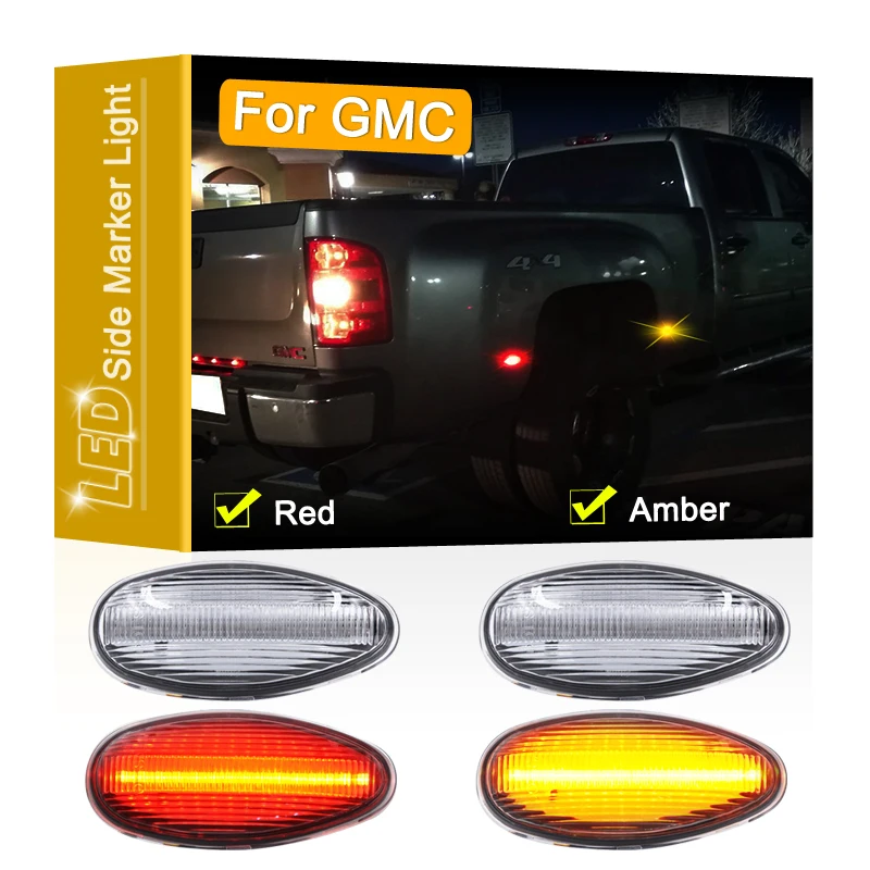 12V Clear Lens Front Amber Rear Red LED Side Marker Lamp Assembly For GMC Sierra 2500HD 3500HD 1999-2014 Clearance Parking Light