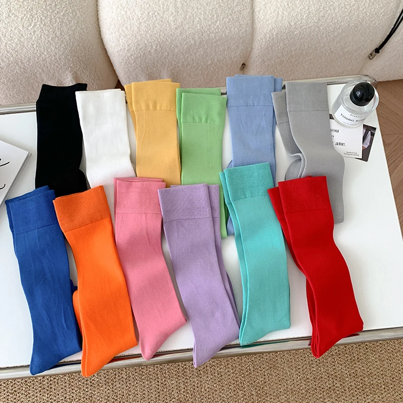 Women Colorful Long Sock Soft Breathable High Quality Middle Tube Socks Comfortable Simple Fashion Casual Girls JK Lolita Sox