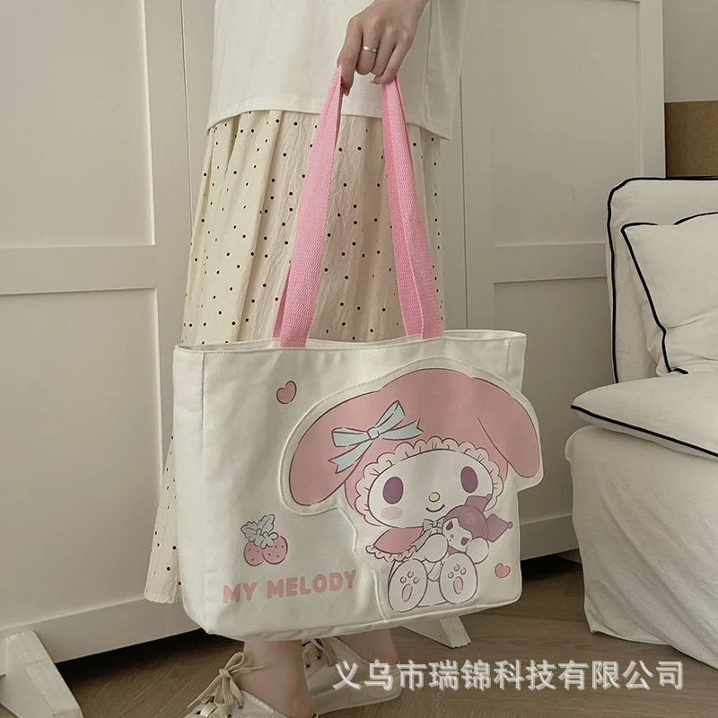 2024 Sanrio My Melody Canvas Bag Kawaii Kuromi Crossbody Single Shoulder Bag Cute Cartoon Cinnamoroll Shopping Bag Gift for Girl