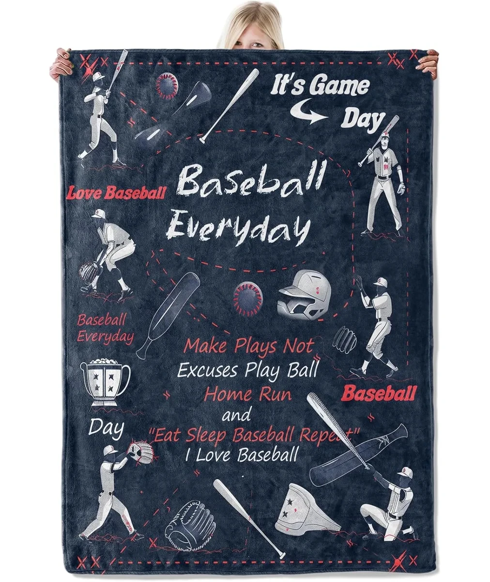 Xuanli Baseball Everyday Flannel Blanket, Navy Blue Sports Blanket, Inspirational Sports Pattern, Comfortable and Lightweight
