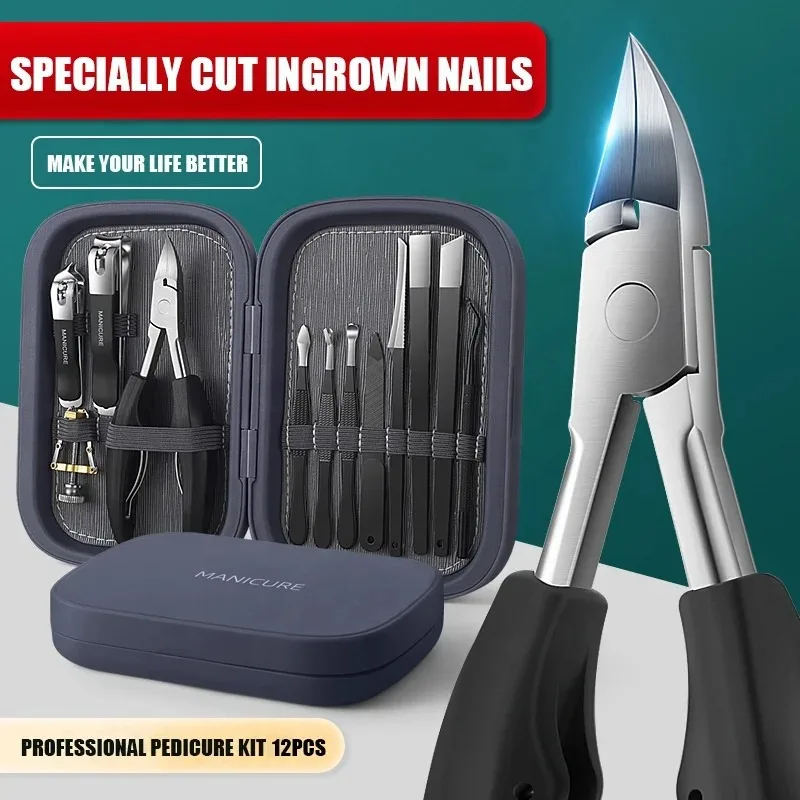 12PCS Premium Stainless Steel Manicure Pedicure Set Professional Nail Clipper Grooming Tool Kit for Travel Home Salon Efficient