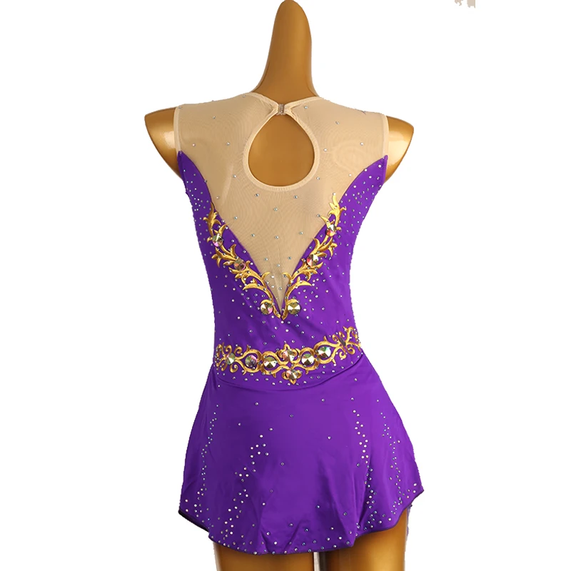 Figure Skating Dress purple Women girl Ice Skating Dress Gymnastics Costume custom crystal rhinestone B230