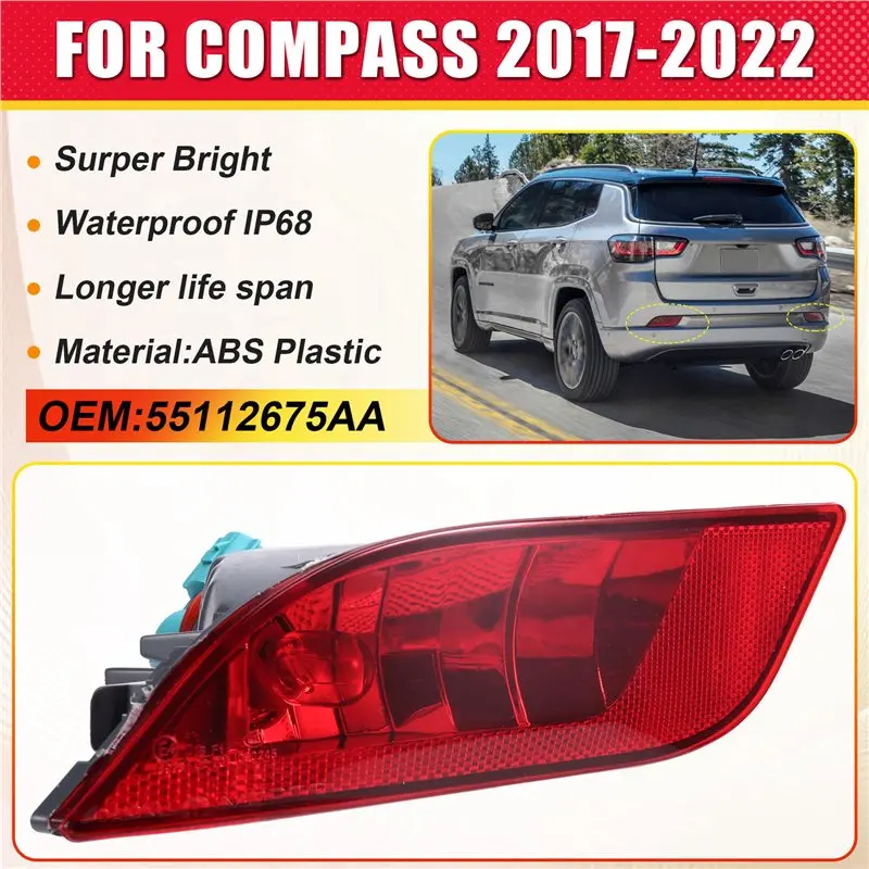 A82M-55112675AA Car Rear Bumper Light Reflector Lamp With Bulb For Jeep Compass 2017-2022 Sigal Light