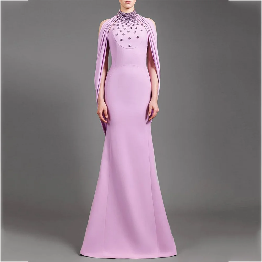 

High Collar Prom Dresses Cap Sleeves Exquisite Romantic Pearls Evening Gown for Women Grand Party Gala Vestidos De Fiesta