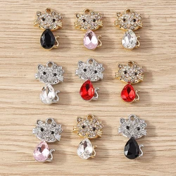 10pcs 13x22mm Cartoon Crystal Animal Cat Charms Pendants for Jewelry Making Women Fashion Earrings Necklaces DIY Crafts Supplies