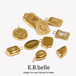 E.B.belle Flower Zircon Square Oval Shape Pendant Charm Stainless Steel 18K Gold Plated For Jewelry Making DIY Necklace Bracelet
