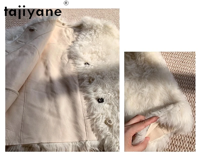 TAJIYANE 100% Tuscany Wool Sheepskin Double Faced Fur Coat Woman Short Beige Real Fur Jacket Women Winter Clothes 2025 шуба