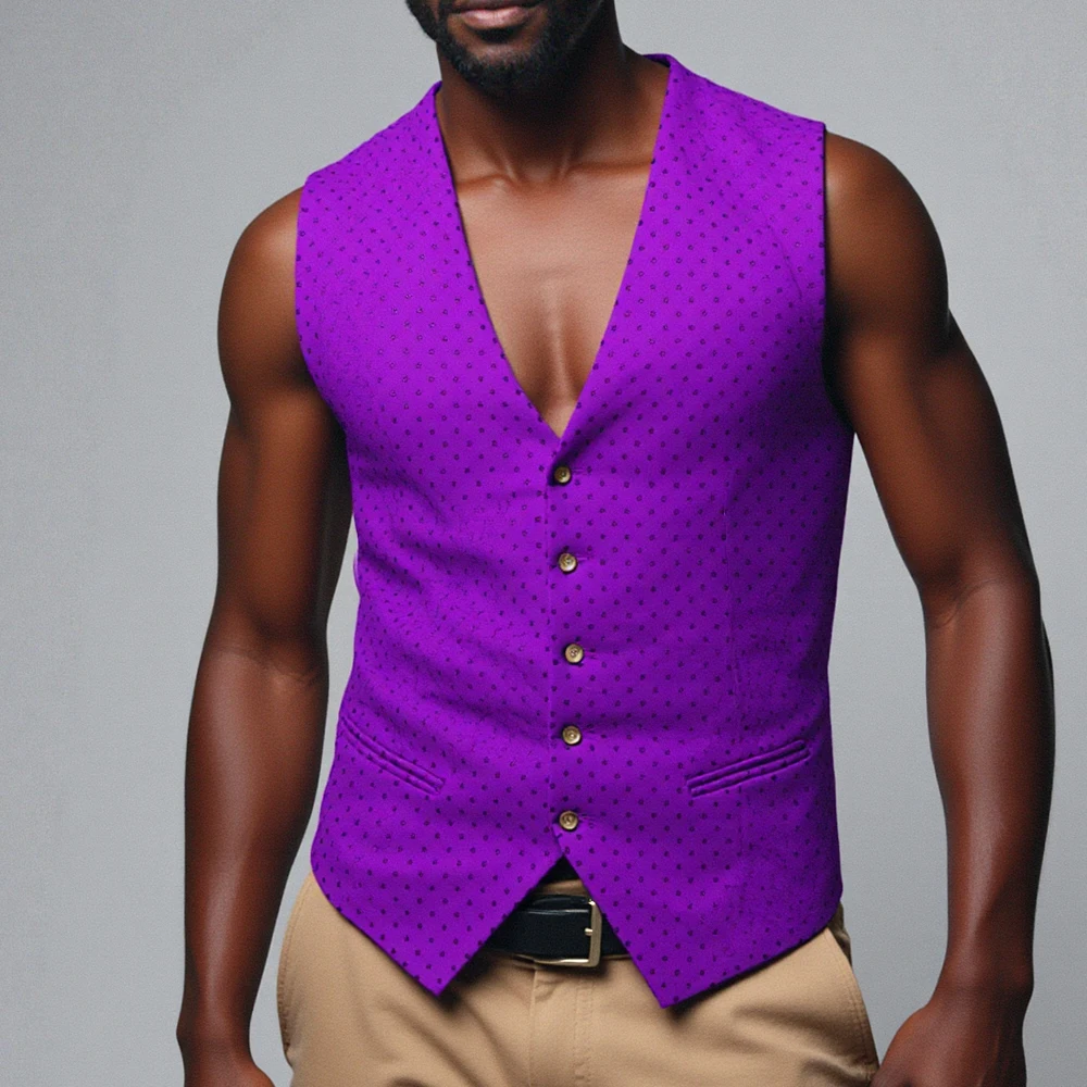

V Neck Style Square Dots Mens Waistcoat Hunting Vests Single Breasted Waisttcoat Vintag Travel Business Groom For Wedding