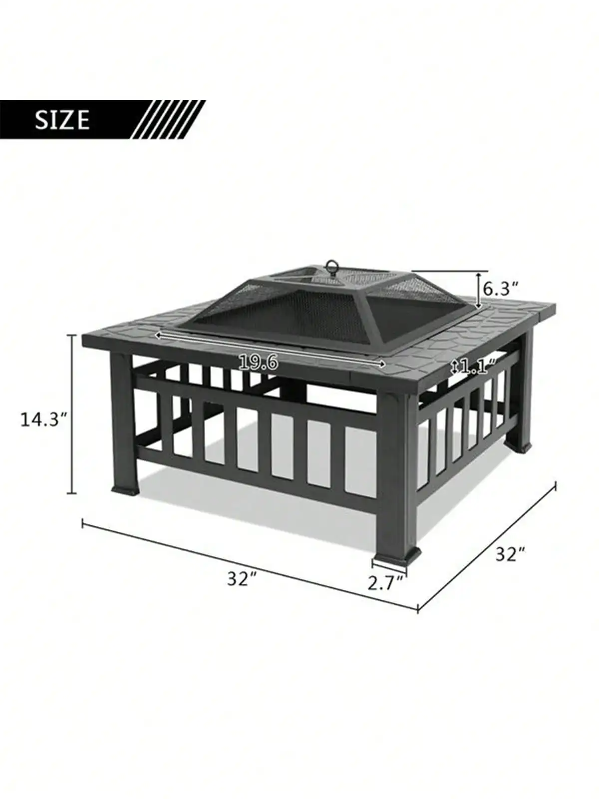 Imagem -06 - Tigela Portátil do Fogo do Metal do Pátio Acessórios Pretos 32 l x 32 w x 17 h