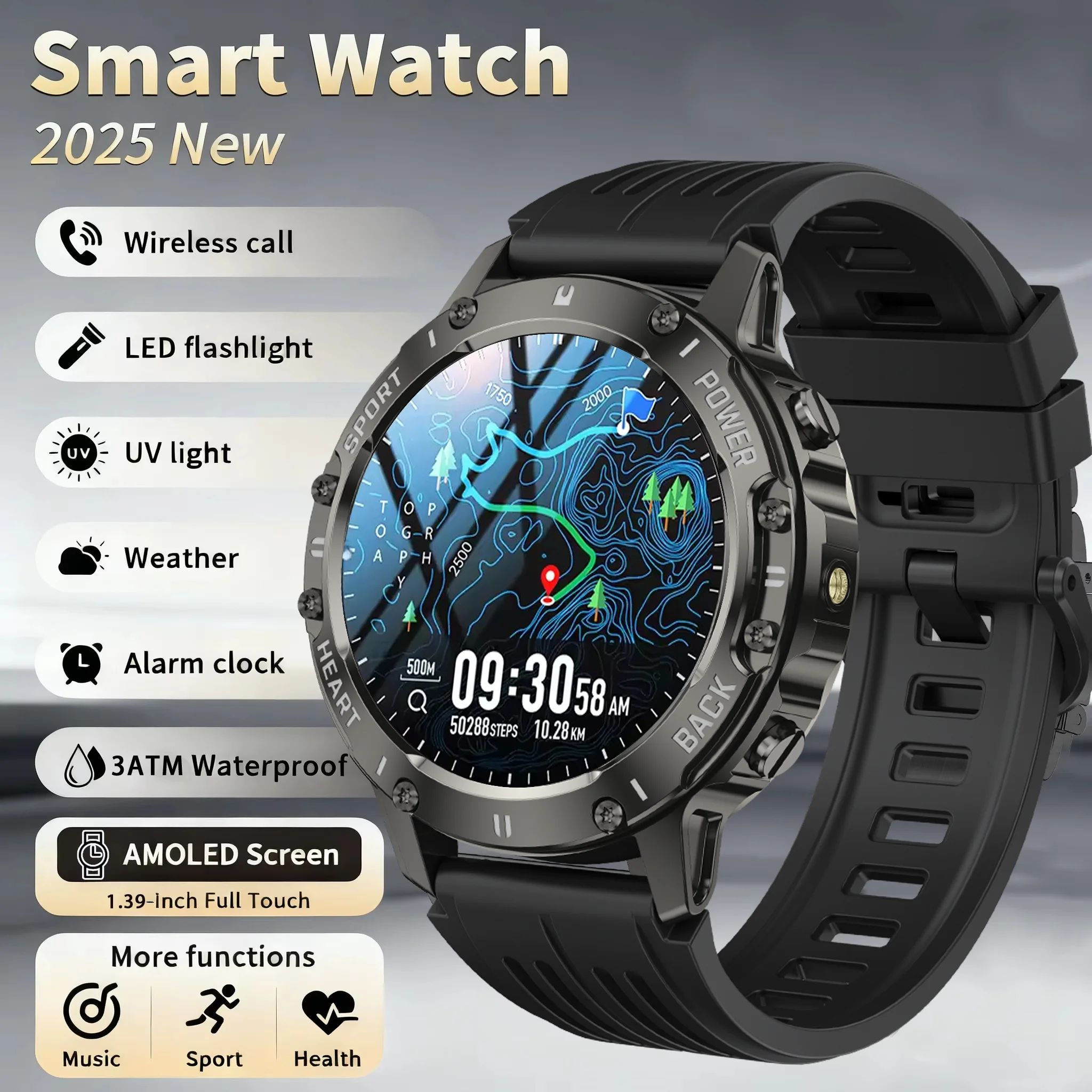 

New 300mah Battery 1.39" inch HD AMOLED Screen Sports Smart Watch Men Fitness LED Flashlight 3ATM Waterproof Smart Watches 2025