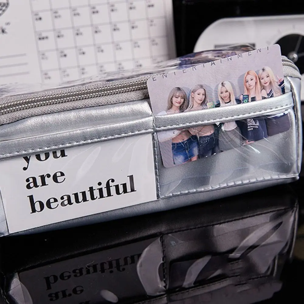 Compact American Pen Bag Silver Multi-Layer Pencil Case High Appearance Level Niche Card Display Bag Girls