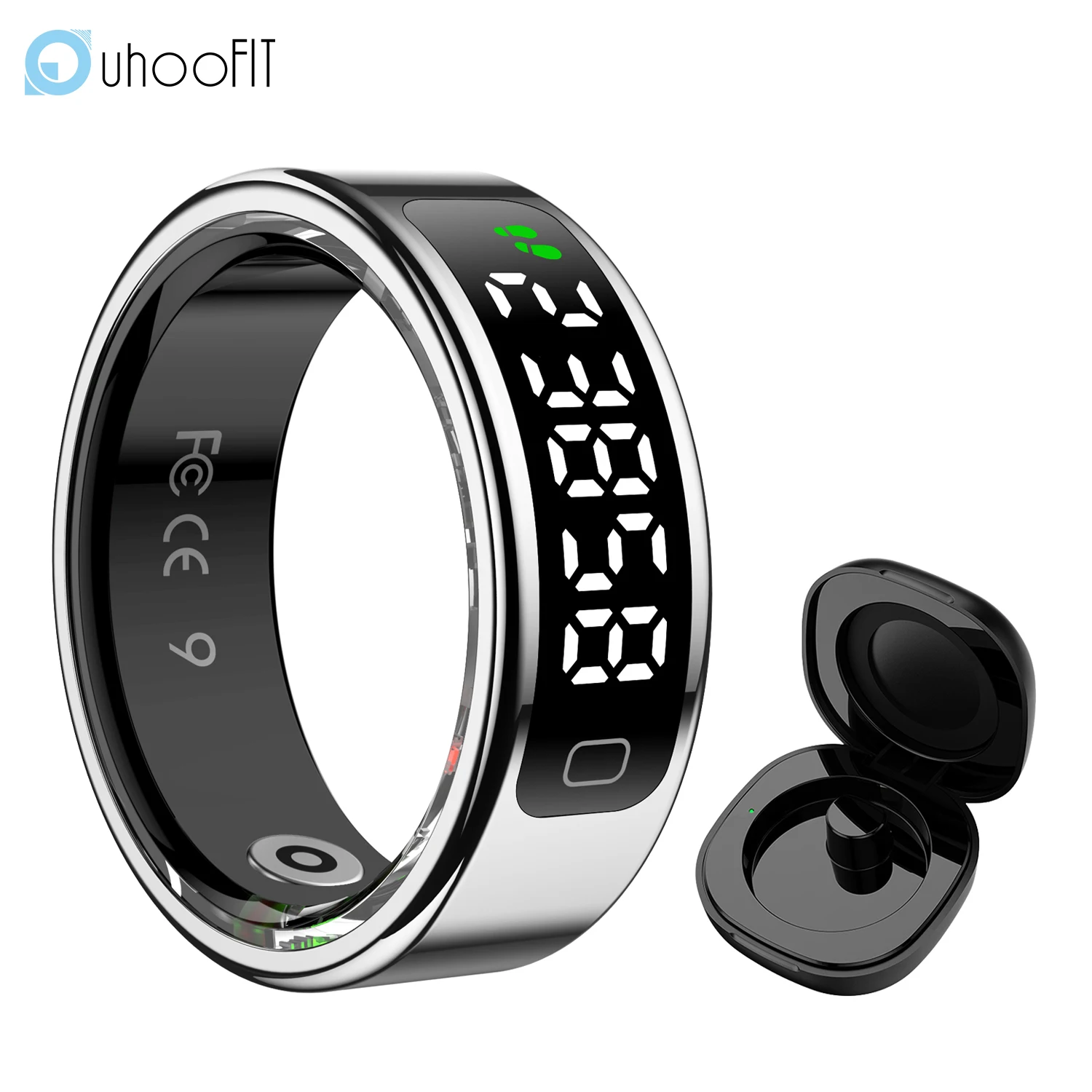 

Uhoofit R11C Smart Ring with Display Screen Touch Gesture Control Multi Sport Modes Heart Rate Blood Oxygen Monitor Smart Ring