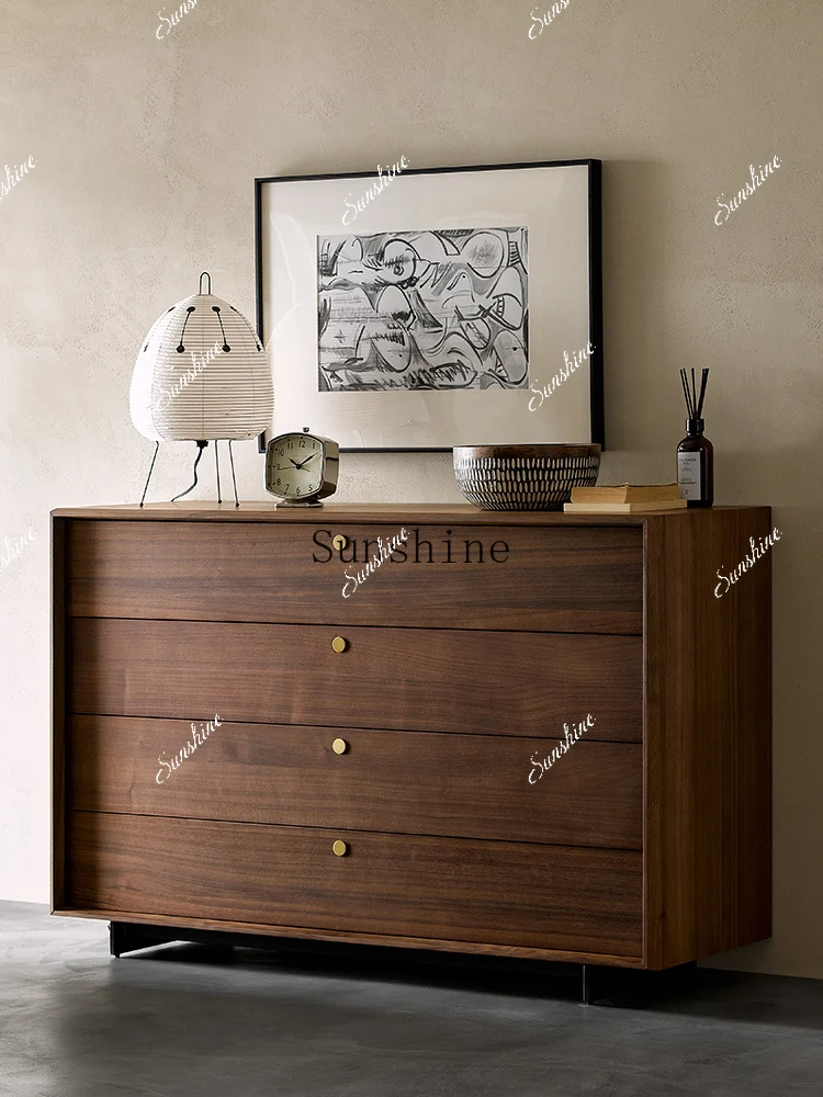 

Black walnut wabi-sabi bedroom storage living room cabinet simple and modern FT