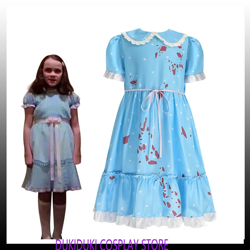 

The Shining Halloween Creepy Grady Twin Dress Adult Costume Chiffon Puff Sleeve Mini Dress Sister Role Play Costume Party Wear