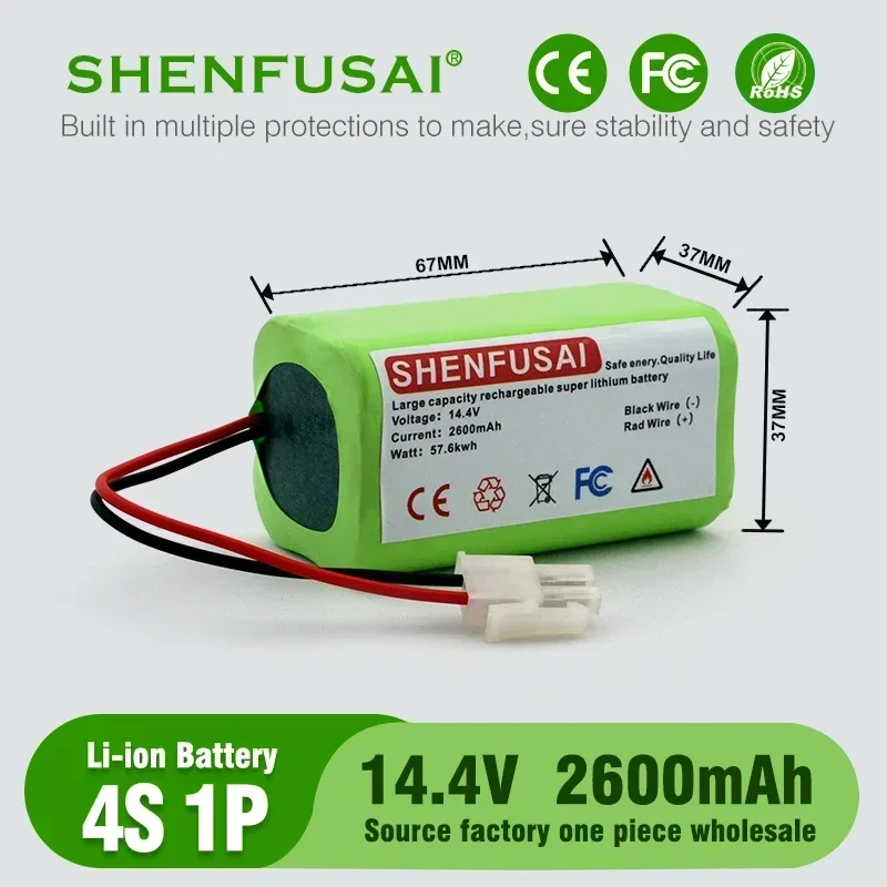 rechargeable lithium-ion battery 4S1P 14.4V 2600 and 3200mAh, large capacity, suitable for vacuum cleaners, scanning robots