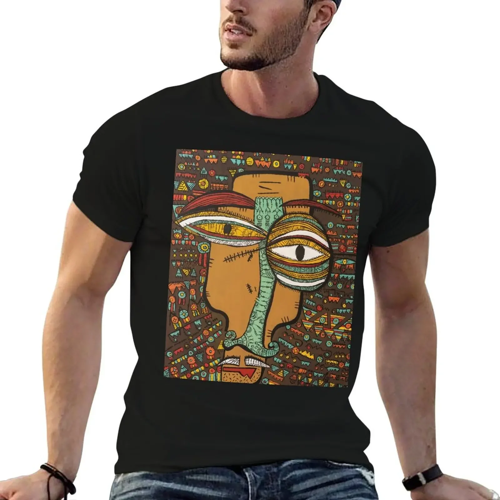 

a Man with a Cool Moustache by Tara Mokhtari T-Shirt hippie clothes custom t shirt black t-shirts for men