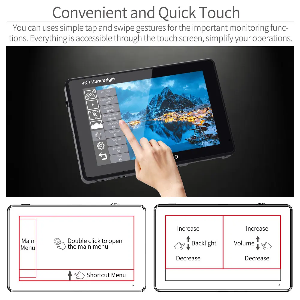 FEELWORLD LUT7 PRO 7 Inch Ultra Bright 2200nits DSLR Camera Field Monitor 3D LUT 1920X1200 IPS Touch Screen HDR Waveform 4K HDMI