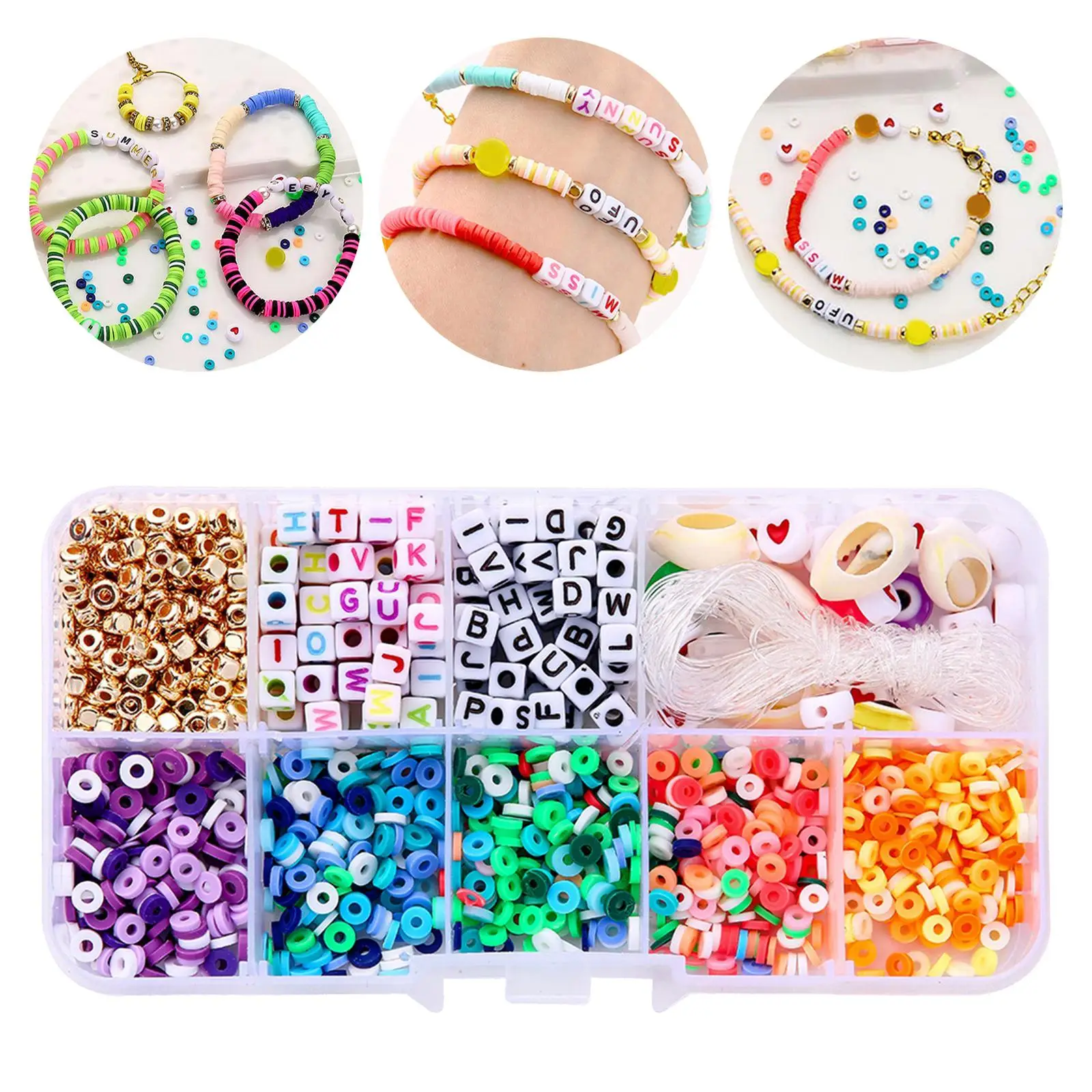 Polymer Clay Beads 9 Grids DIY with Storage Box Craft Handmade Spacer Beads for Bracelet Necklace Pendants Supplies Teen Girls