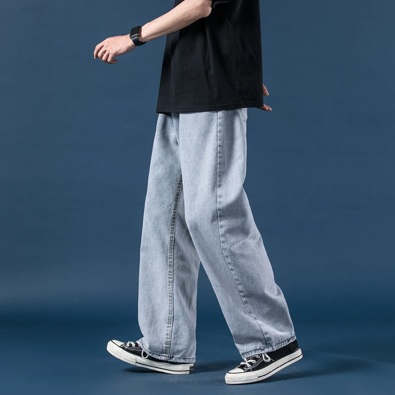 

Loose Straight Leg Men's Jeans Hong Kong Style Floor-Length Spring Autumn American High Street Vibe Wide Leg Dad Long Pants
