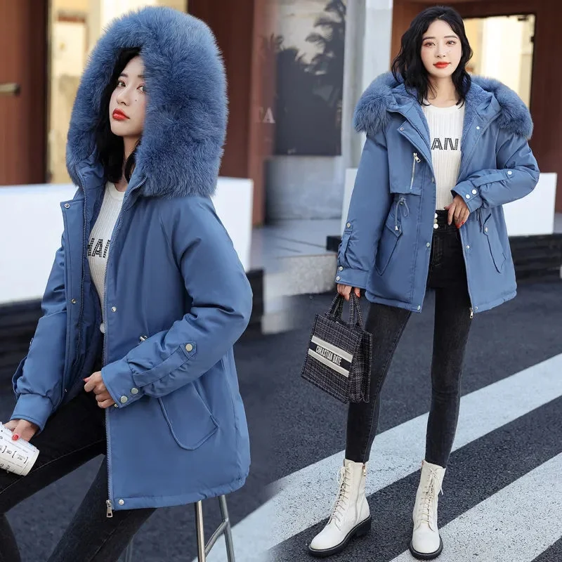 2022 New Winter Jacket Women Parka Fashion Long Winter Coat Women Clothing Wool Liner Hooded Parkas Slim with Fur Collar Warm