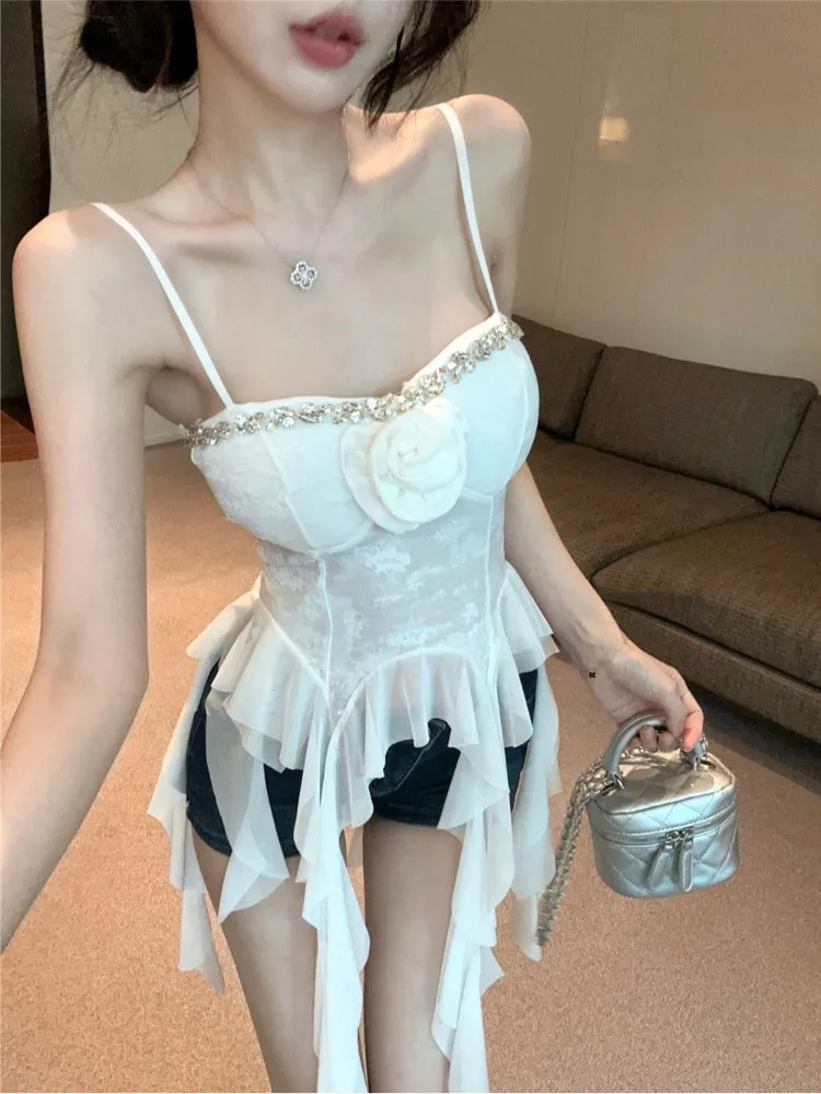 

Уникальный весенне-летний женский жилет на бретелях, сексуальный пикантный однотонный топ для девочек, Sli, 3D цветочный дизайн, облегающий корейский...