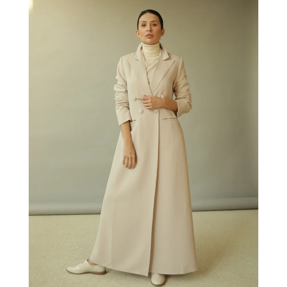 Luxury Dubai Muslim Beige Women Suits Double Breasted Peak Lapel Blazer Luxury Tailor Jacket 1 Piece Office Lady Abaya Clothing