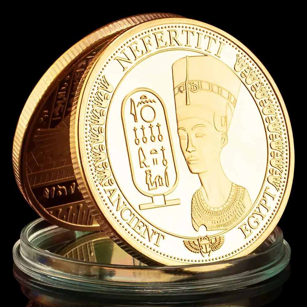 Egypt Queen Nefertiti Pyramid Gold Plated Souvenir Coin 40mm Commemorative Coin Replica Collection Gift