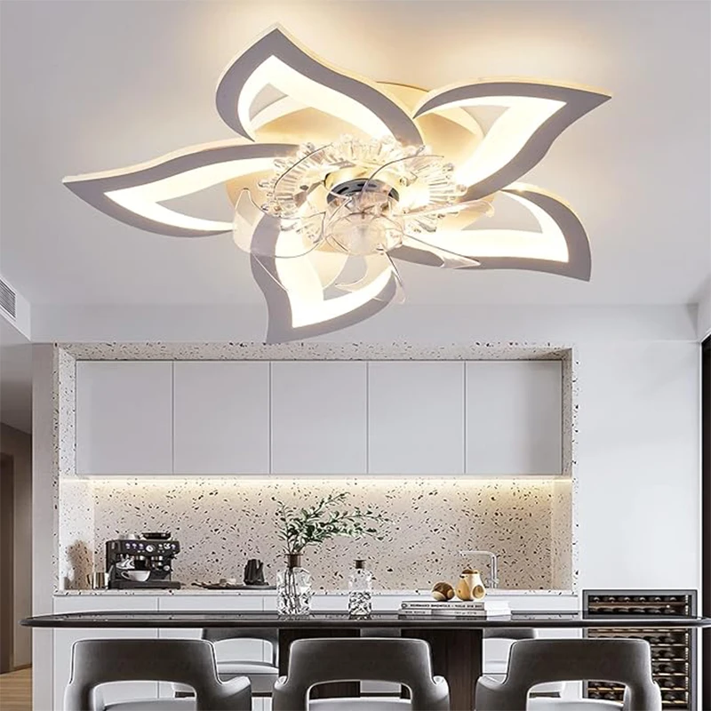 AIPAITELIGHT LED Fan Light Creative Petal Design Variable Frequency Ceiling Light Stepless Dimming For Bedrooms Living Rooms