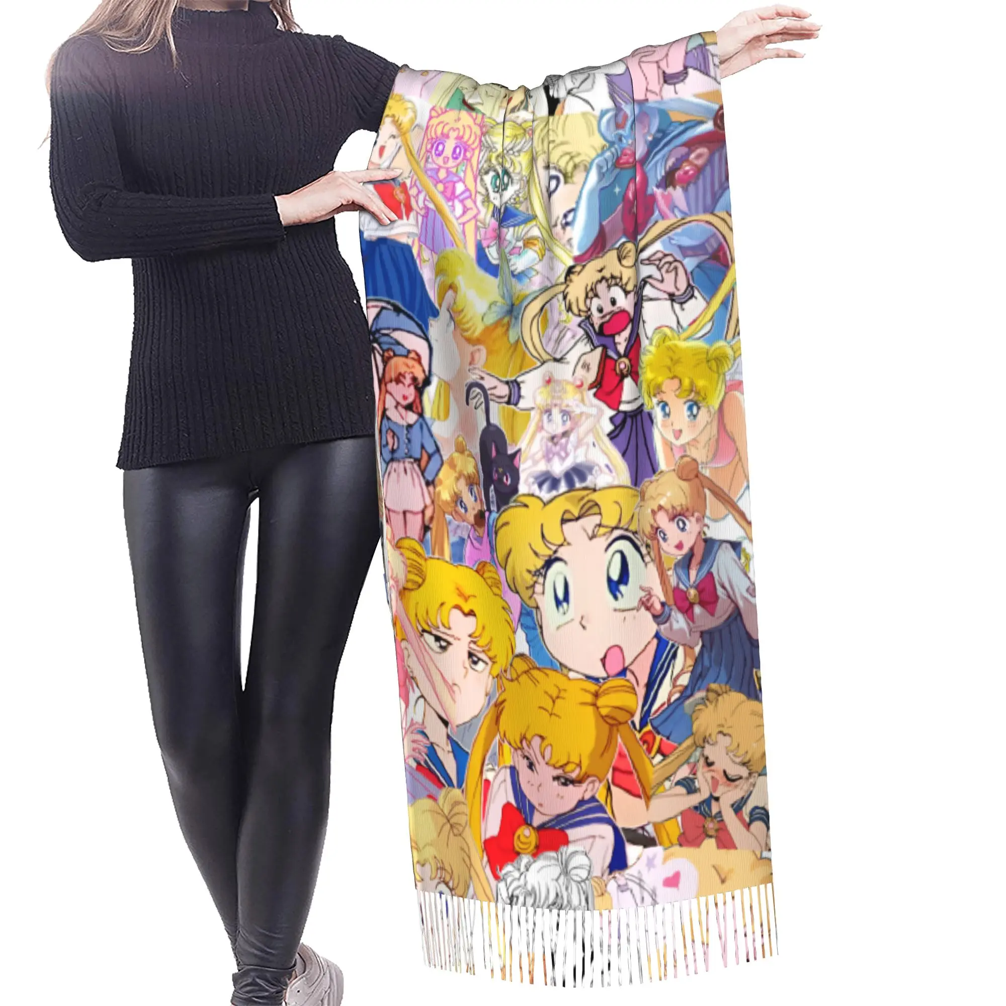 Customized Printed Sailored Anime Mooned Scarf  Men Women Winter Fall Warm Scarves Usagi Tsukino Shawl Wrap