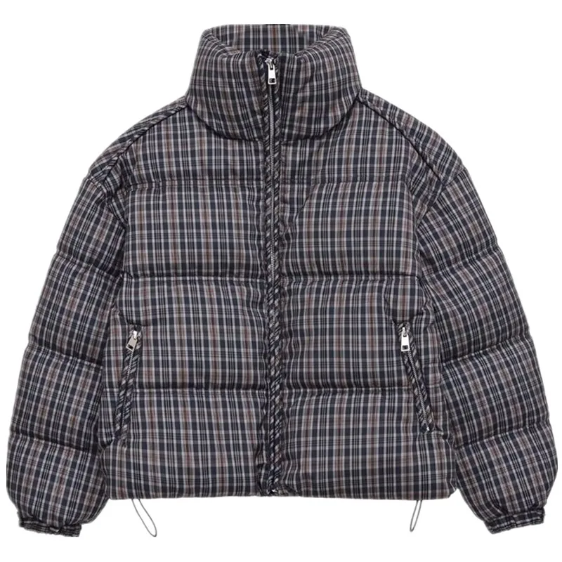 เสื้อโค้ทผ้าฝ้ายลายสก็อต แขนยาว คอตั้ง สำหรับผู้หญิง ฤดูหนาว 2025 รุ่นใหม่ล่าสุด สไตล์ลำลอง มีซิป ปิดด้านนอก เหมาะสำหรับใส่ไปทำงาน