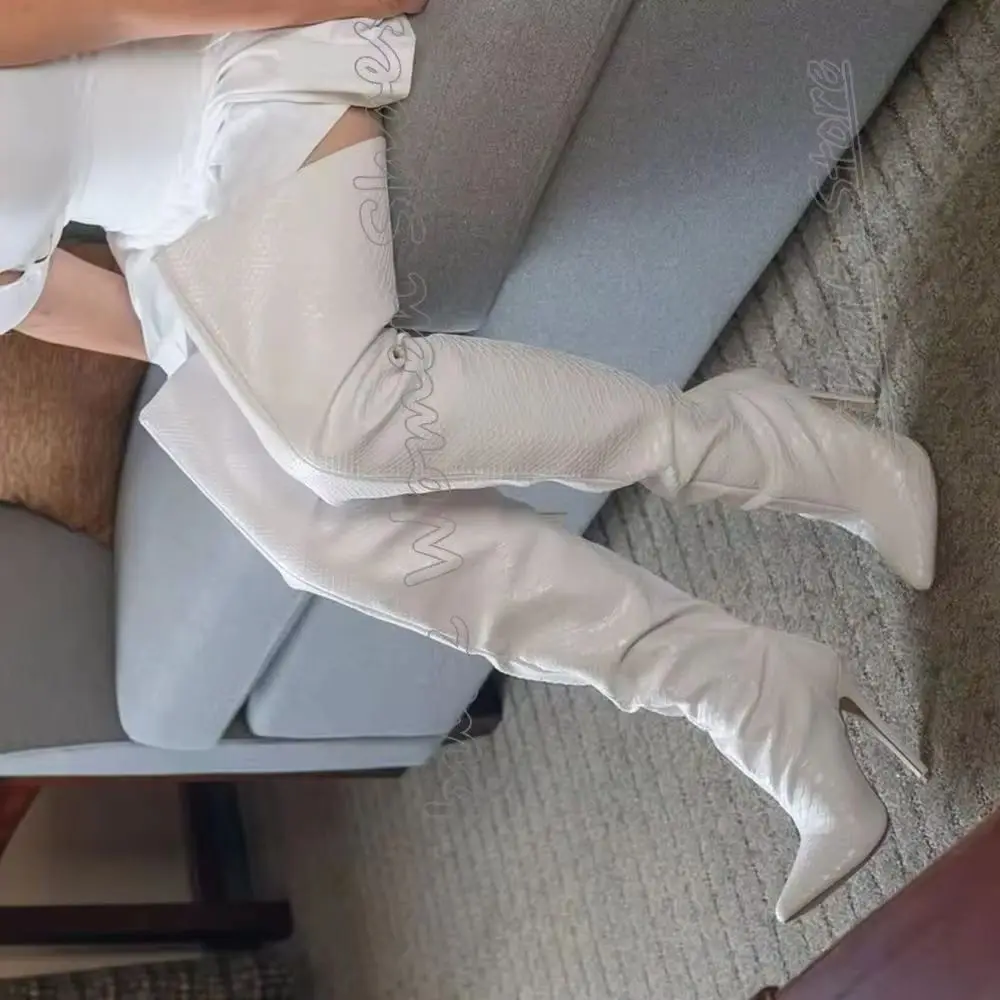 

Boots Above The Knee Sexy Spicy Girls Leather Solid Color Elegant Concise Fashion Shoes Novelty Pointy Thin Heel Customize Color