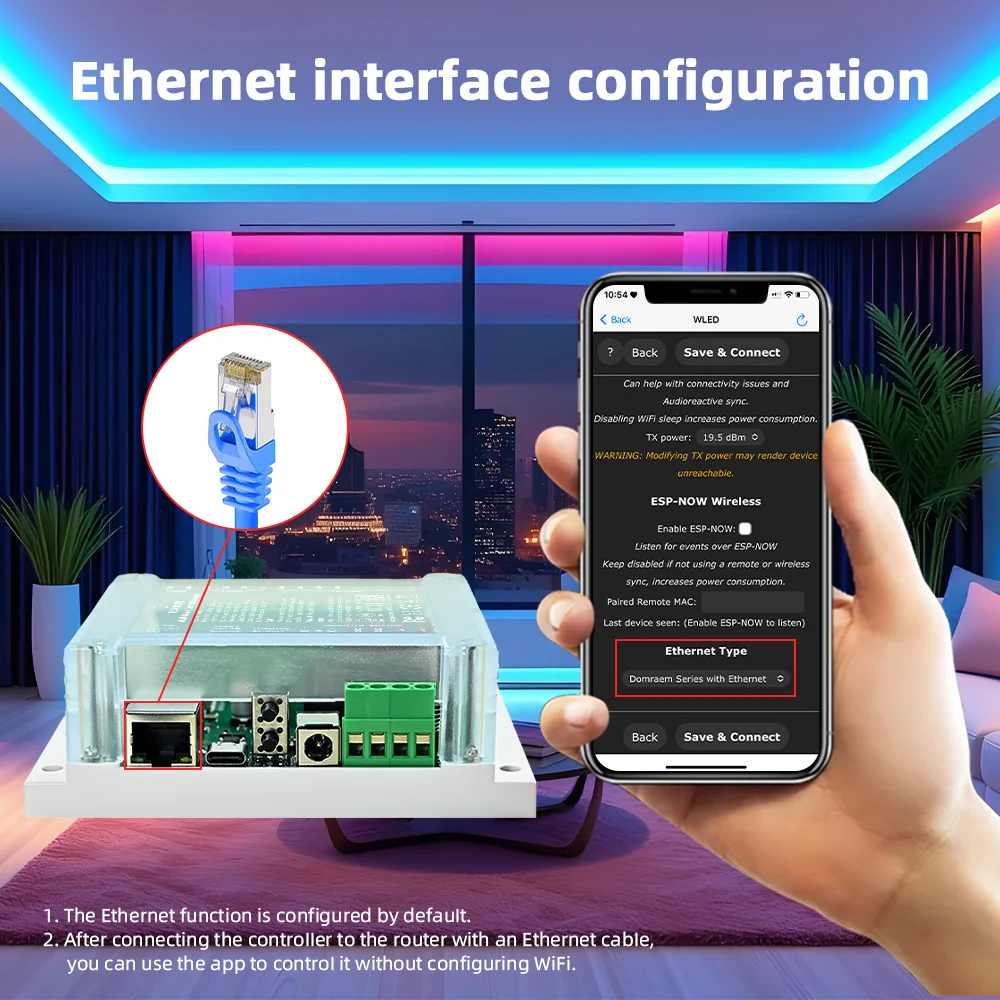 DOMRAEM 4-Kanal ESP32 Ethernet WLED-Controller für DIN-Schienenmontage, 30A 4x7,5A Unabhängige Sicherungen, WiFi Musik-Sync WS2811/12 RGBIC Streifen DIY – Detail 7