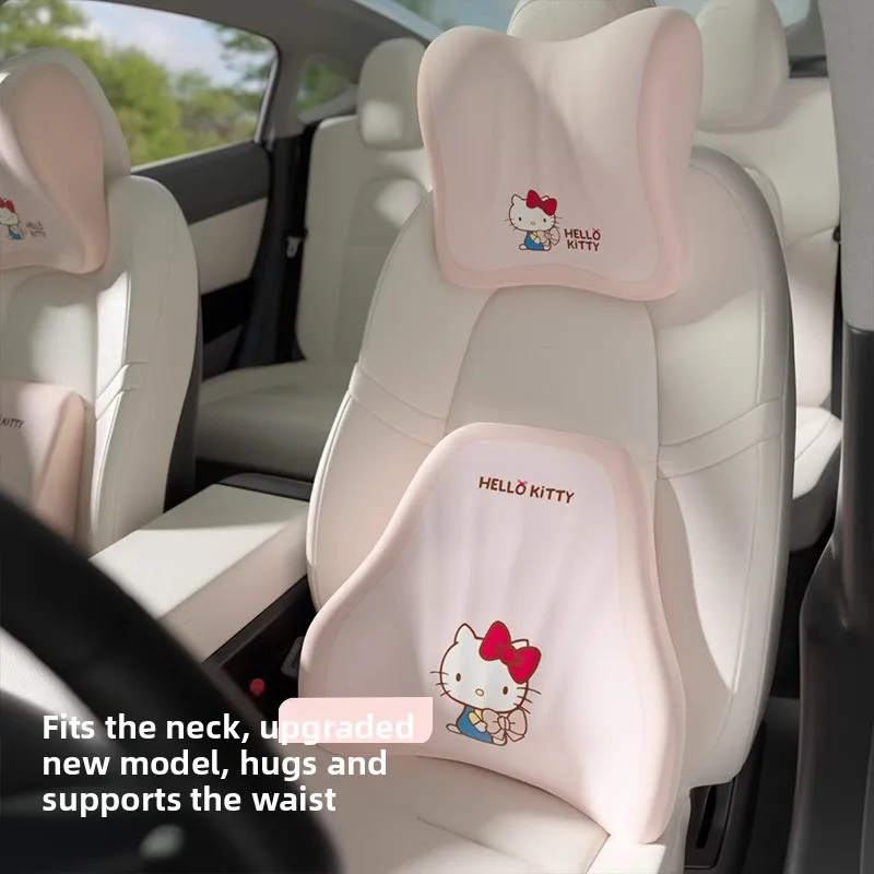 

Hello Kitty Memory Foam Headrest Lumbar Support Set Neck Pillow Back Cushion Car Driver Seat Comfort Breathable Polyester Fabric