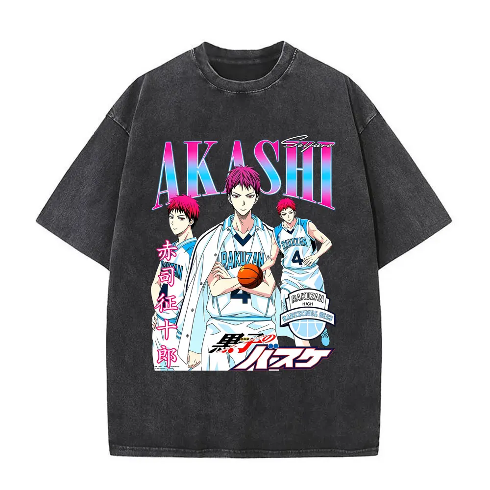 Washed Vintage Anime Kurokos Basketball Akashi Seijuro Graphic T-shirt Men Manga Retro Streetwear Male Fashion Oversized T Shirt