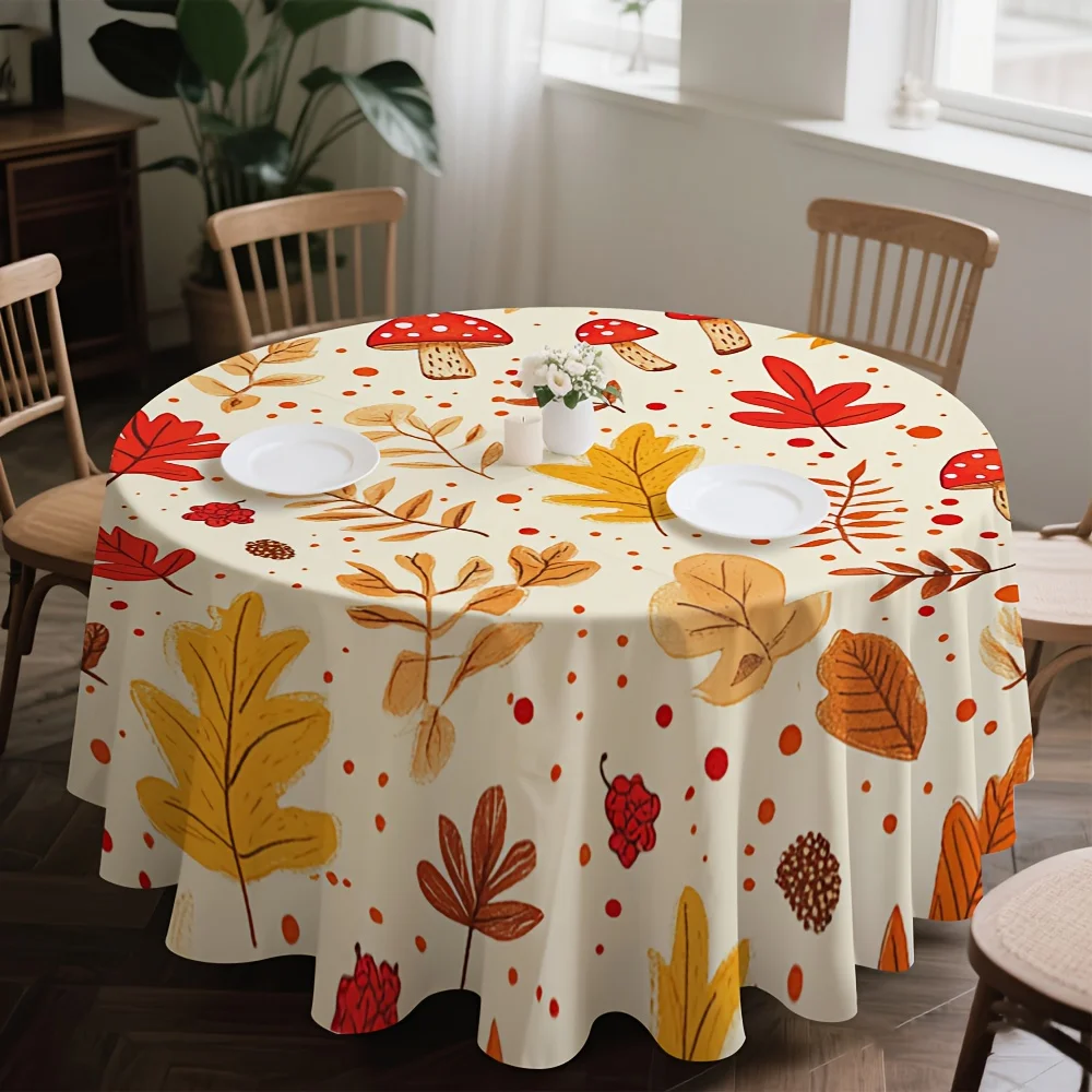 One autumn leaf mushroom round tablecloth design, adding charm to the dining table and suitable for dining ceremonieszyc
