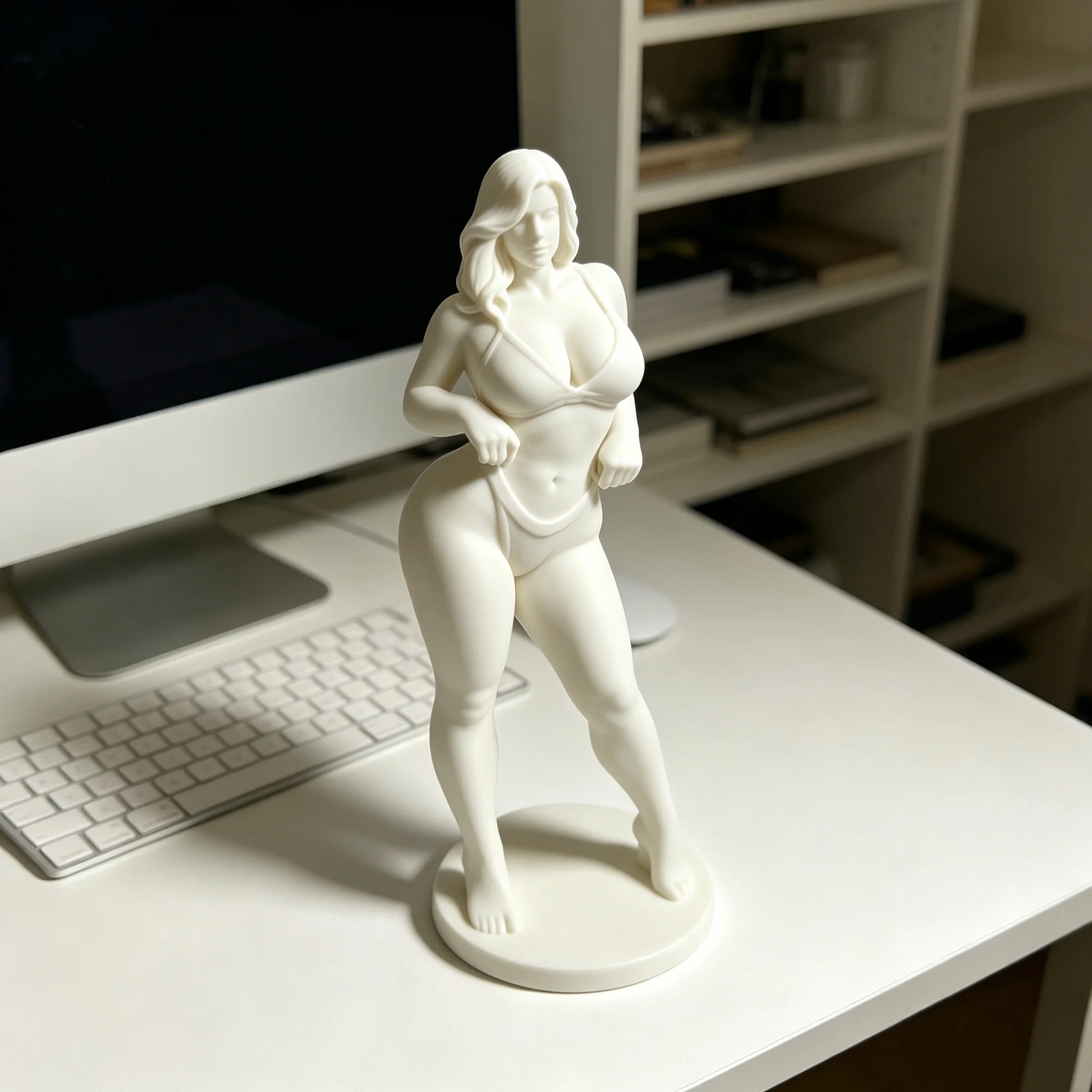 3D Printing Figurine Long Curly Hair High Heels Statue Desktop Ornament Living Room Bedroom Simple Home Decoration Gift