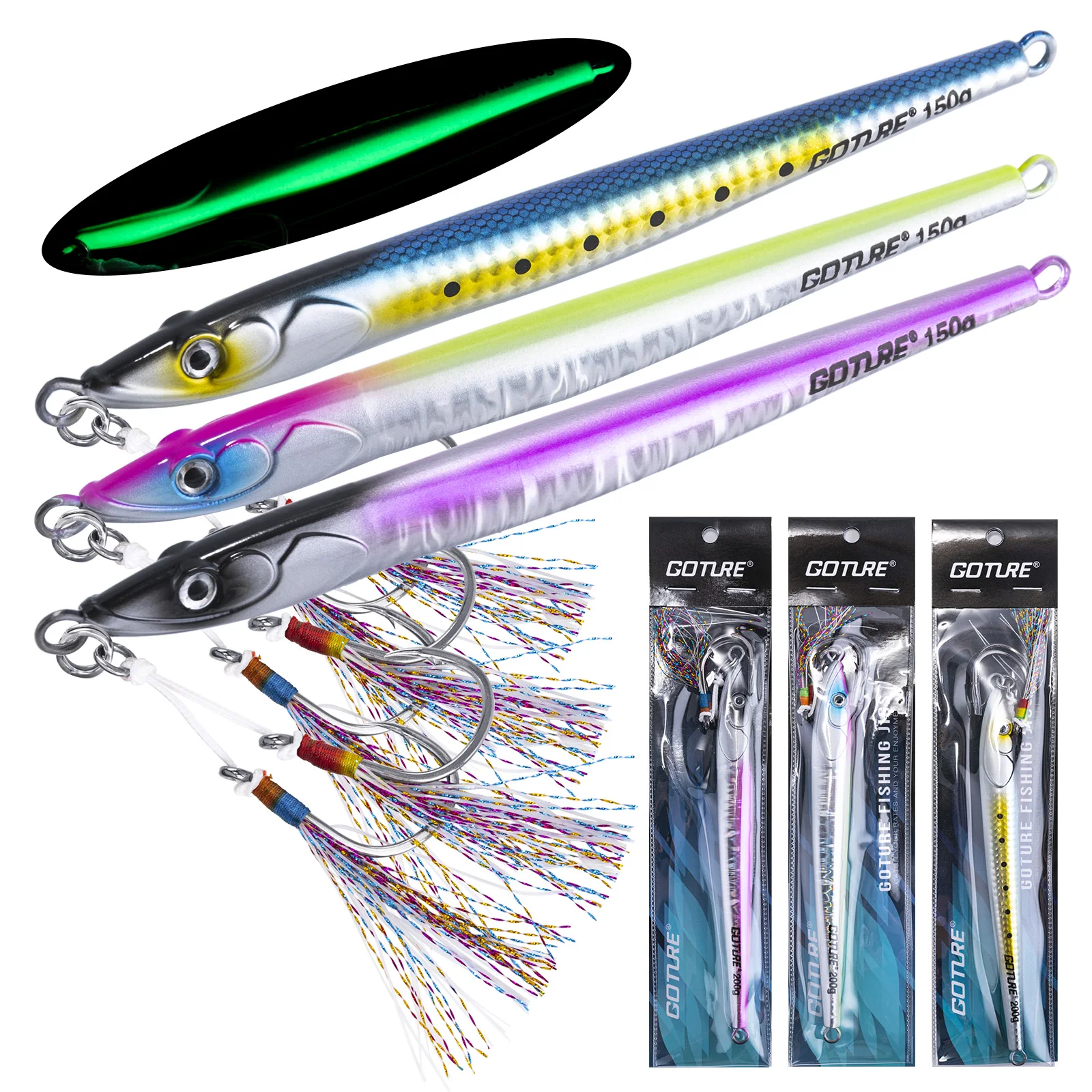 Goture 3pcs Lead Fish Lures 200g with High-carbon Steel Double Hook Artificial Bait Carp Trout Crucian Bighead Carp Catfish Lure