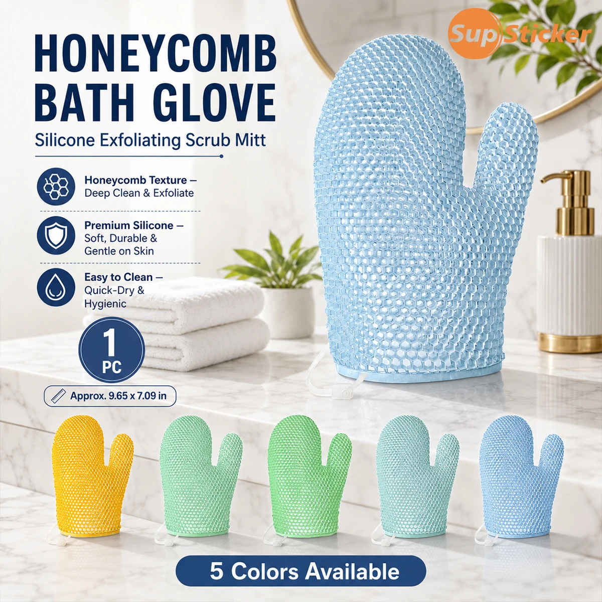 Exfoliating Bath Glove, Honeycomb Mesh Shower Scrub Mitt with Hanging Loop for Body Skin Deep Cleansing