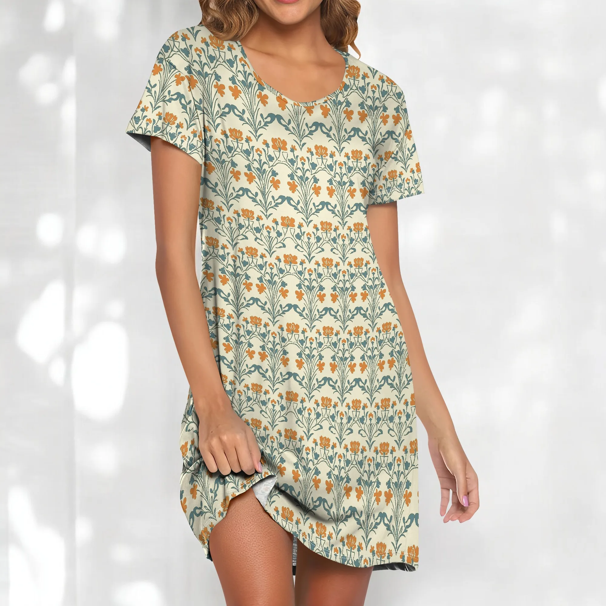 

Retro Floral Print T-Shirt Dress Women's Cottagecore Summer Casual Short Sleeve Sundress