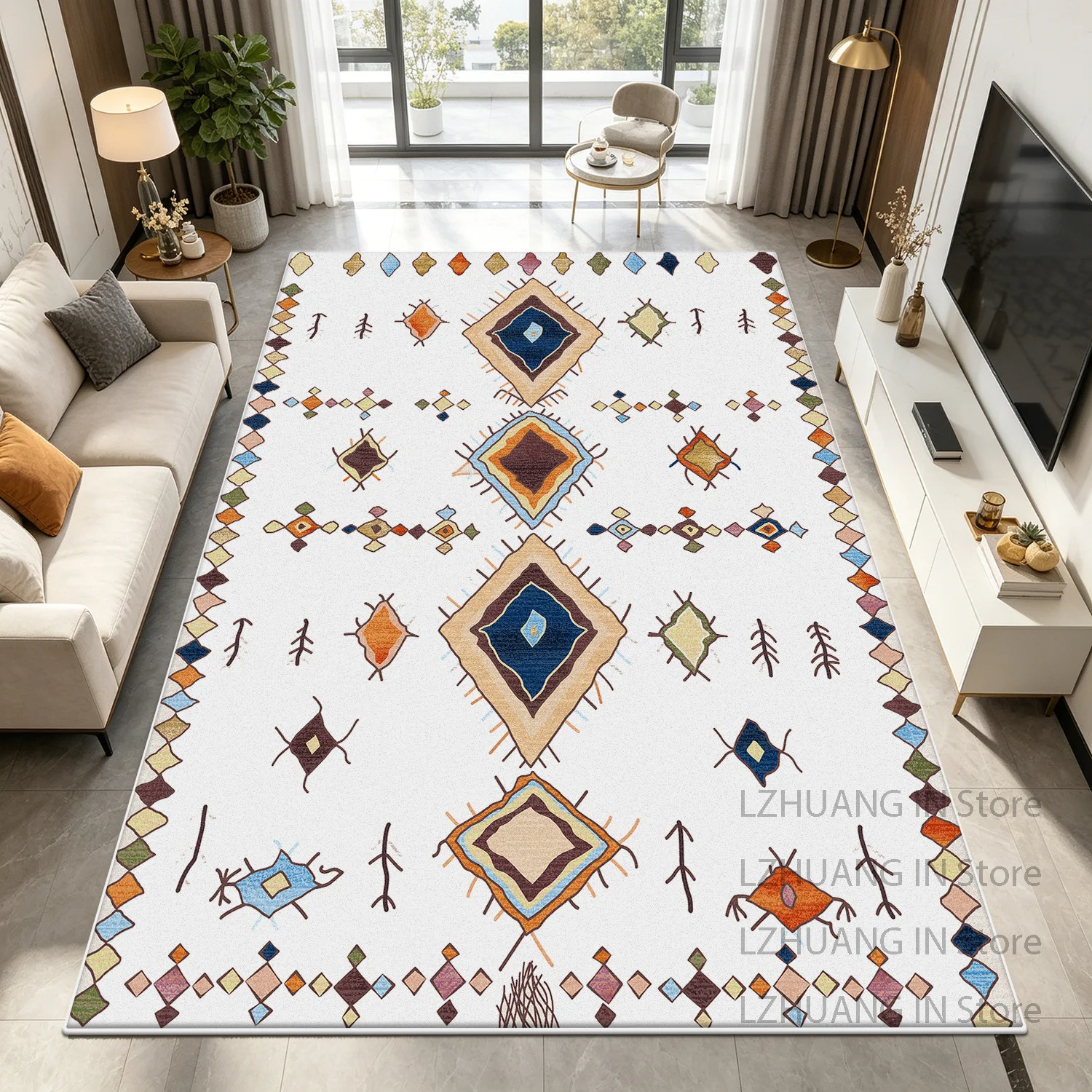 Bohemian Hand Drawn Style Living Room Carpet Large Area Easy Clean Fluffy Floor Mat Decoration Bedroom Bedside Non-slip Soft Rug