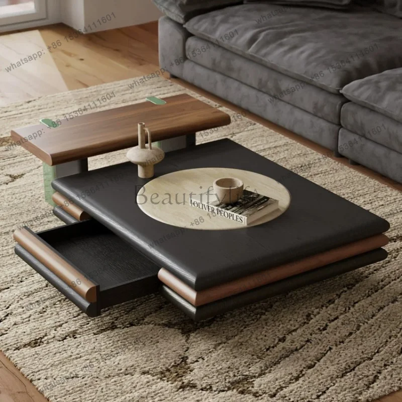 LSMedieval Style Travertine Rock Slab Coffee Table Combination Designer Creative Modern Luxury Living Room Side Tables Furniture