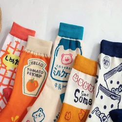 5 paia di calzini alla moda e alla moda illustrazioni di cartoni animati di tutti i calzini femminili a tubo medio in cotone, soc giapponese dolce pile