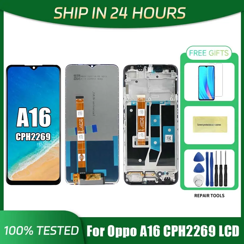 6.53 \'\'per OPPO A16 CPH2269 Display LCD Touch Screen Digitizer Assembly per OPPO A16S CPH2271 LCD con sostituzione del telaio