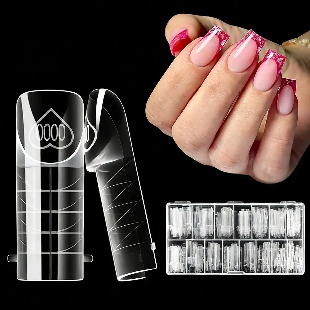 150Pcs 15 Sizes Space French Nail Dual Forms Transparent Reusable Builder Gel Molds Plastic Quick Building Gel Mold