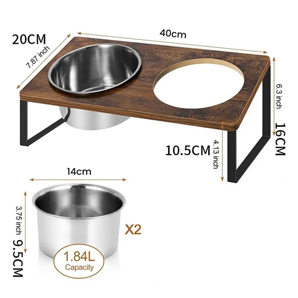 1 Set Elevated Pet Bowl Wood Double Compartments Cat Bowls Durable Dog Feeding Bowls With Stand Pet Feeder Accessories