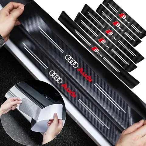Car Door Plate Carbon Fiber Threshold Protector Sticker Accessories For quattro Audi Sline RS A3 A4 B8 8P 8V B6 A5 A6 C7 Q5 B9
