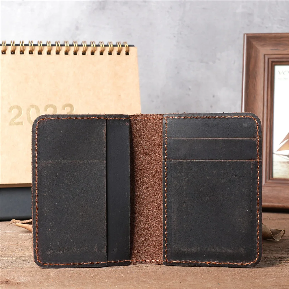 Vintege echte lederen heren echte pick-up tas Crazy Horse lederen rijbewijs clip retro bruin koffie kleur eenvoudig