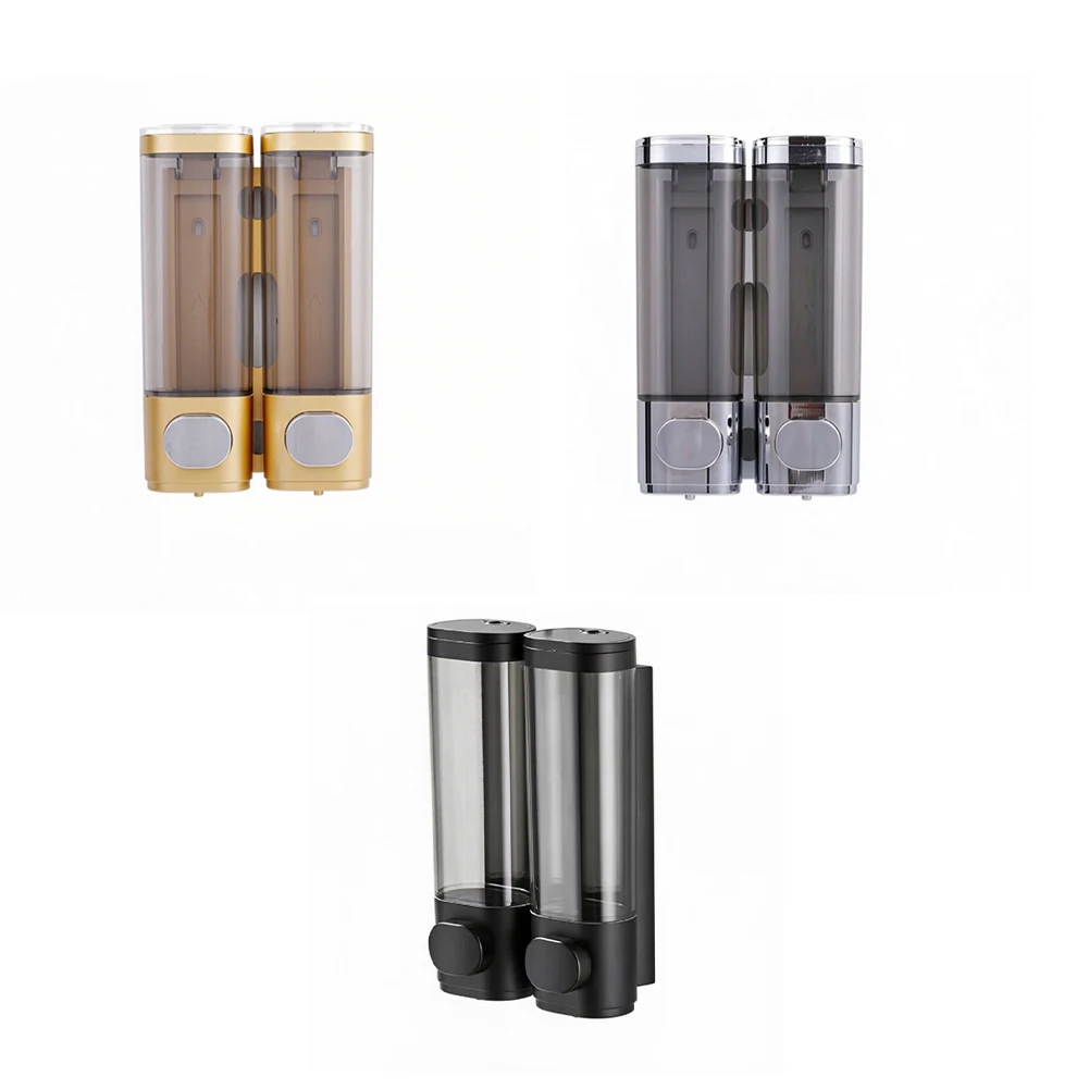 640ml 2-Cavity Wall Mount Liquid Soap Dispenser With Clear Window No Drill Installation For Home Bathroom Shower Organization