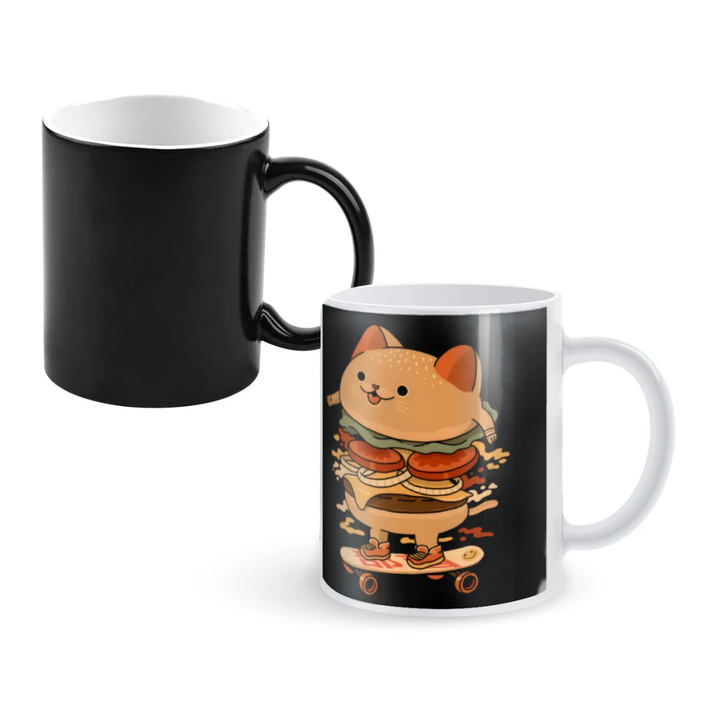 

Burger Cat SkaterCoffee Mugs And Mug Creative Color Change Tea Cup Ceramic Milk Cups Novelty Gifts